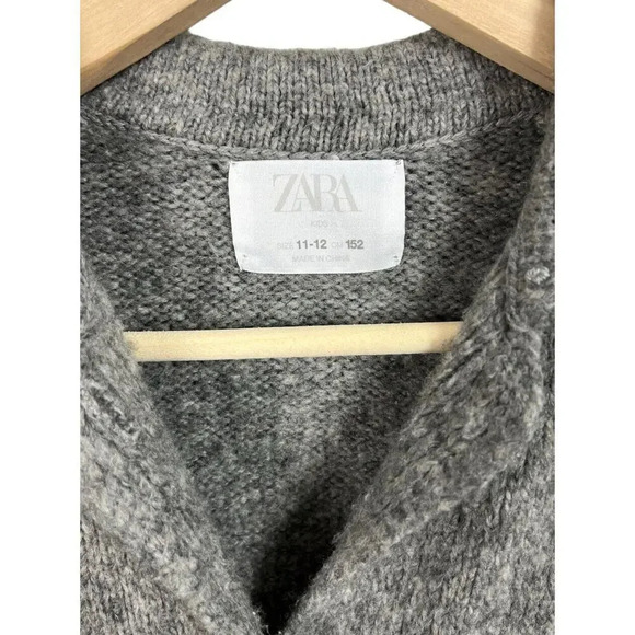 Zara Kid’s Girl Gray Wool Blend Button Up Sweater Collared Size 11-12 Knit - Picture 3 of 7